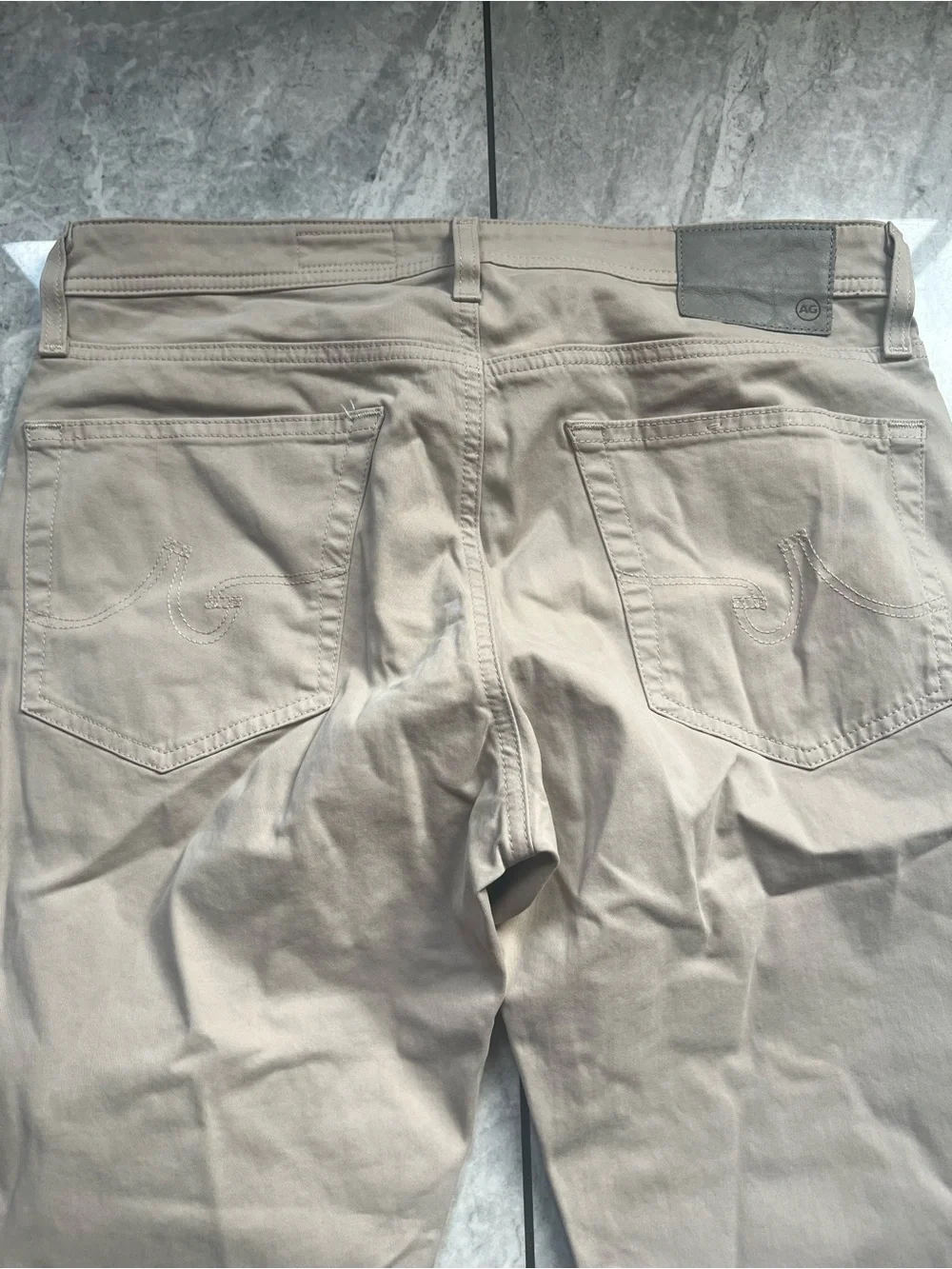 AG Adriano Goldschmied Tellis Modern Slim Pants Beige Khaki Italian Fabric 33x30